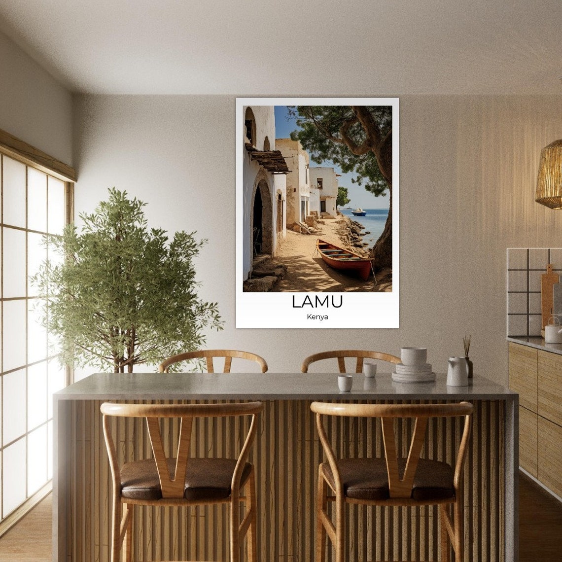 Lamu Kenya Old Town Whitewashed Alley and Wooden Boat Seaside Poster - Image 4
