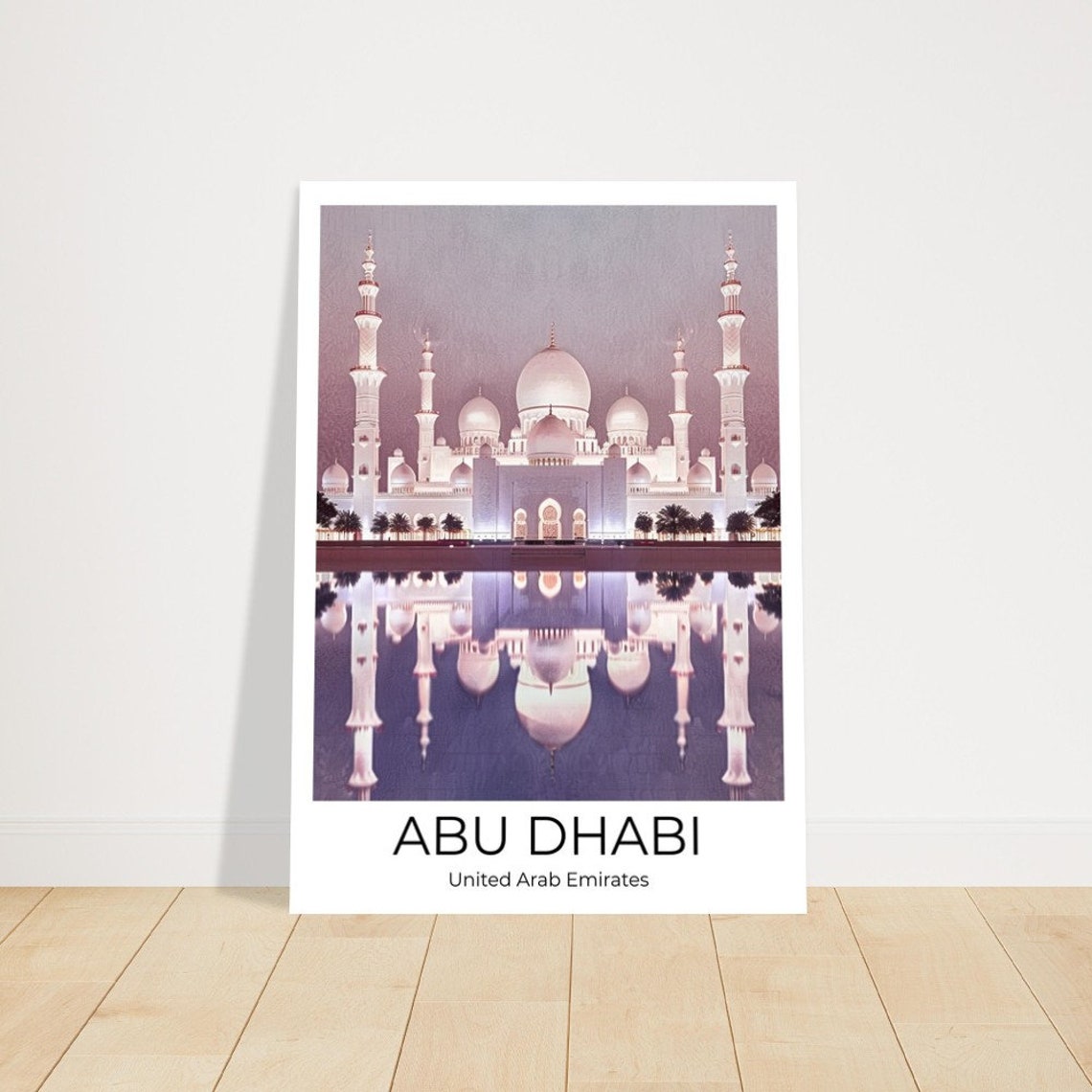 Abu Dhabi Grand Mosque White Marble Night Mirror Image Poster - Image 3