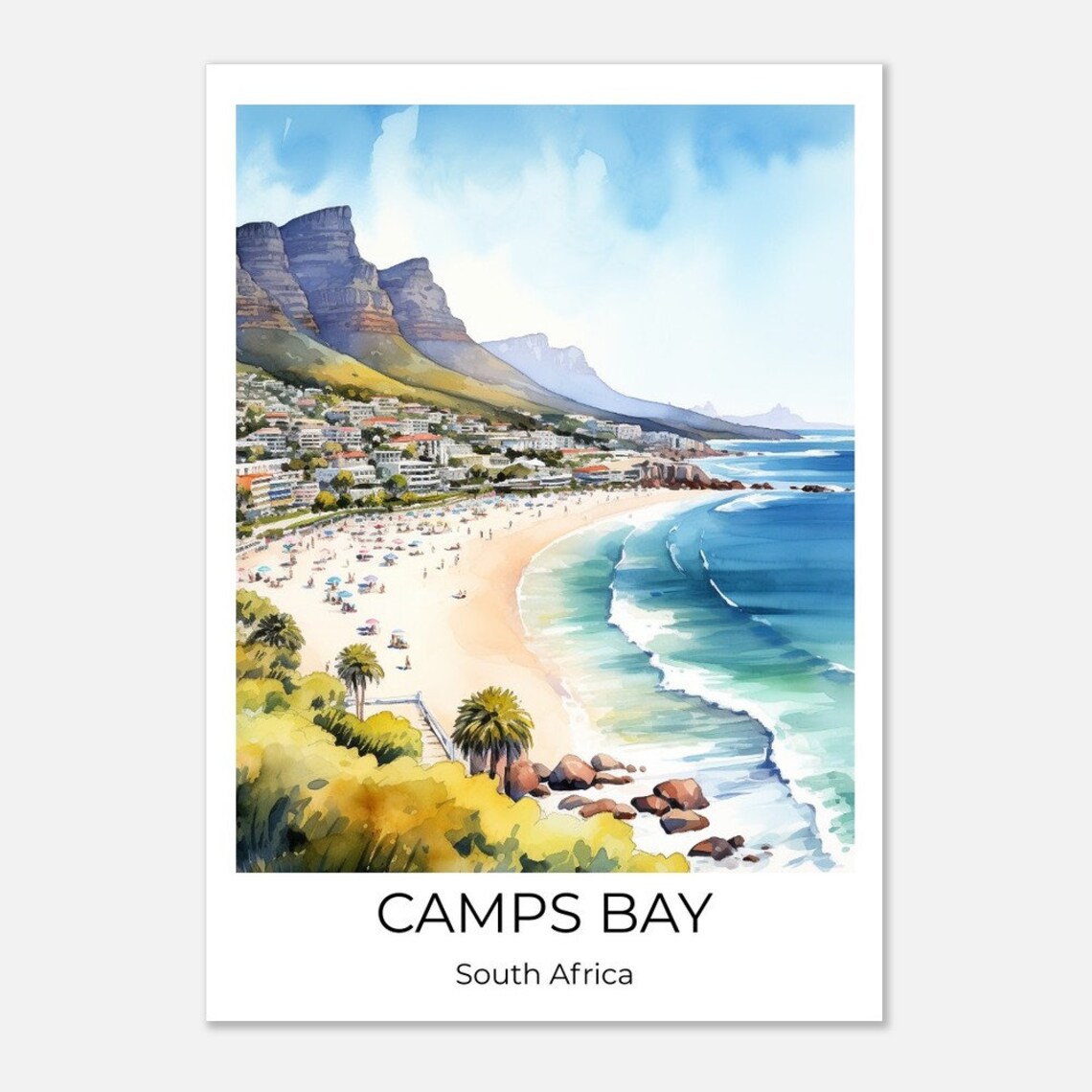 Camps Bay South Africa Beach Coast Watercolor Travel Art Poster - Image 4