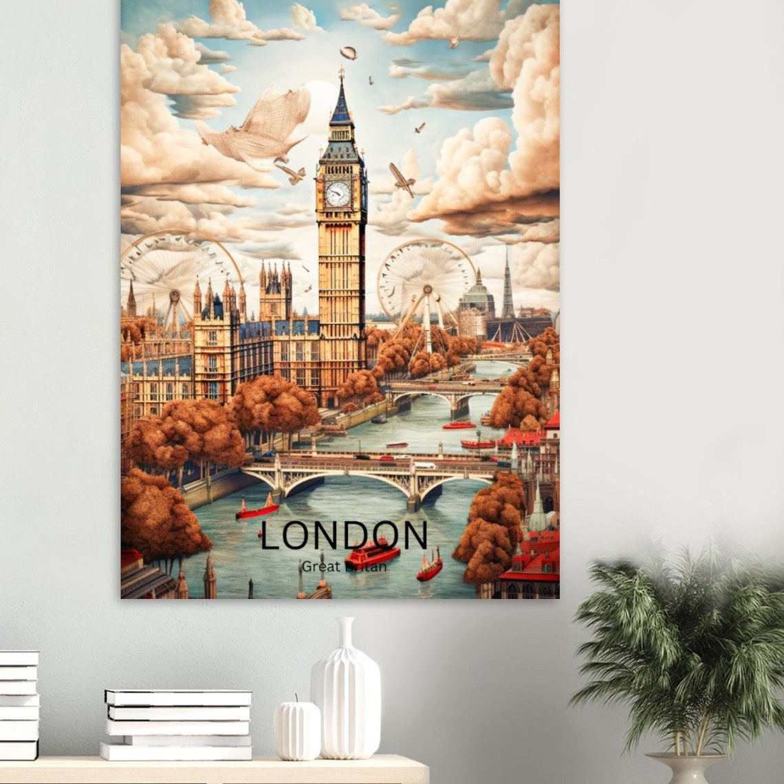 London City Print United Kingdom Travel Poster Wall Art Vintage Poster Big Ben England Art Print London Travel Memories - Image 2