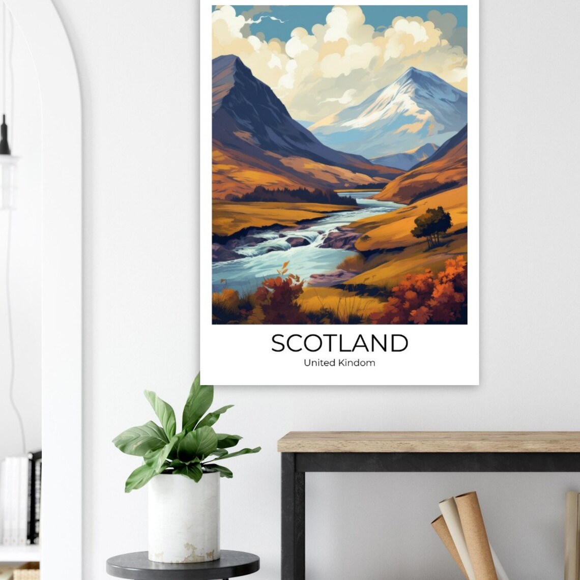 Scotland Vintage Mountain Valley River Golden Autumn Travel Poster - Image 2