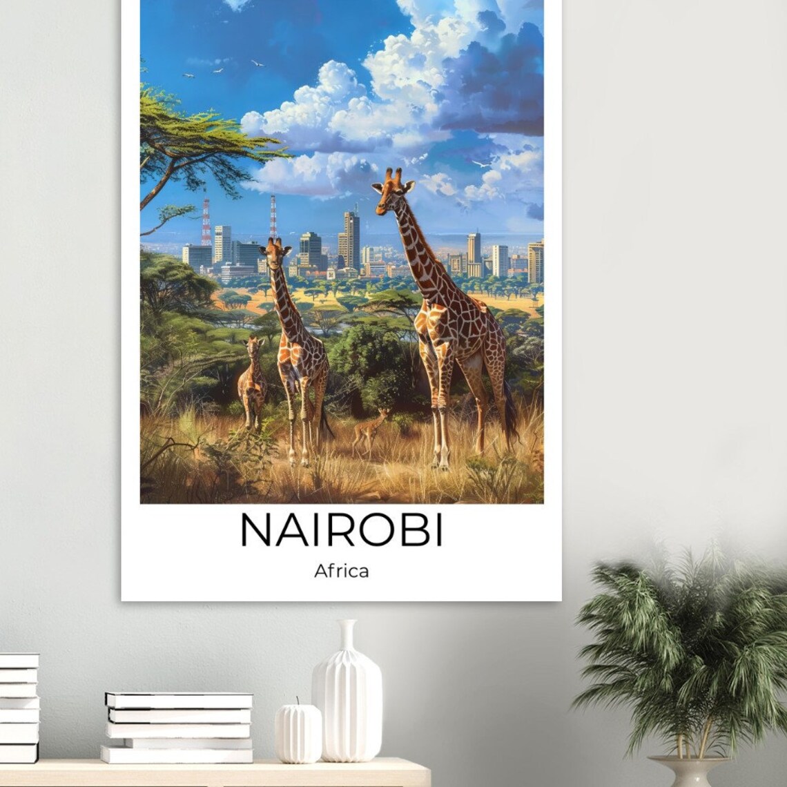 Nairobi Africa Giraffes City Skyline Savanna Wildlife Travel Poster - Image 4