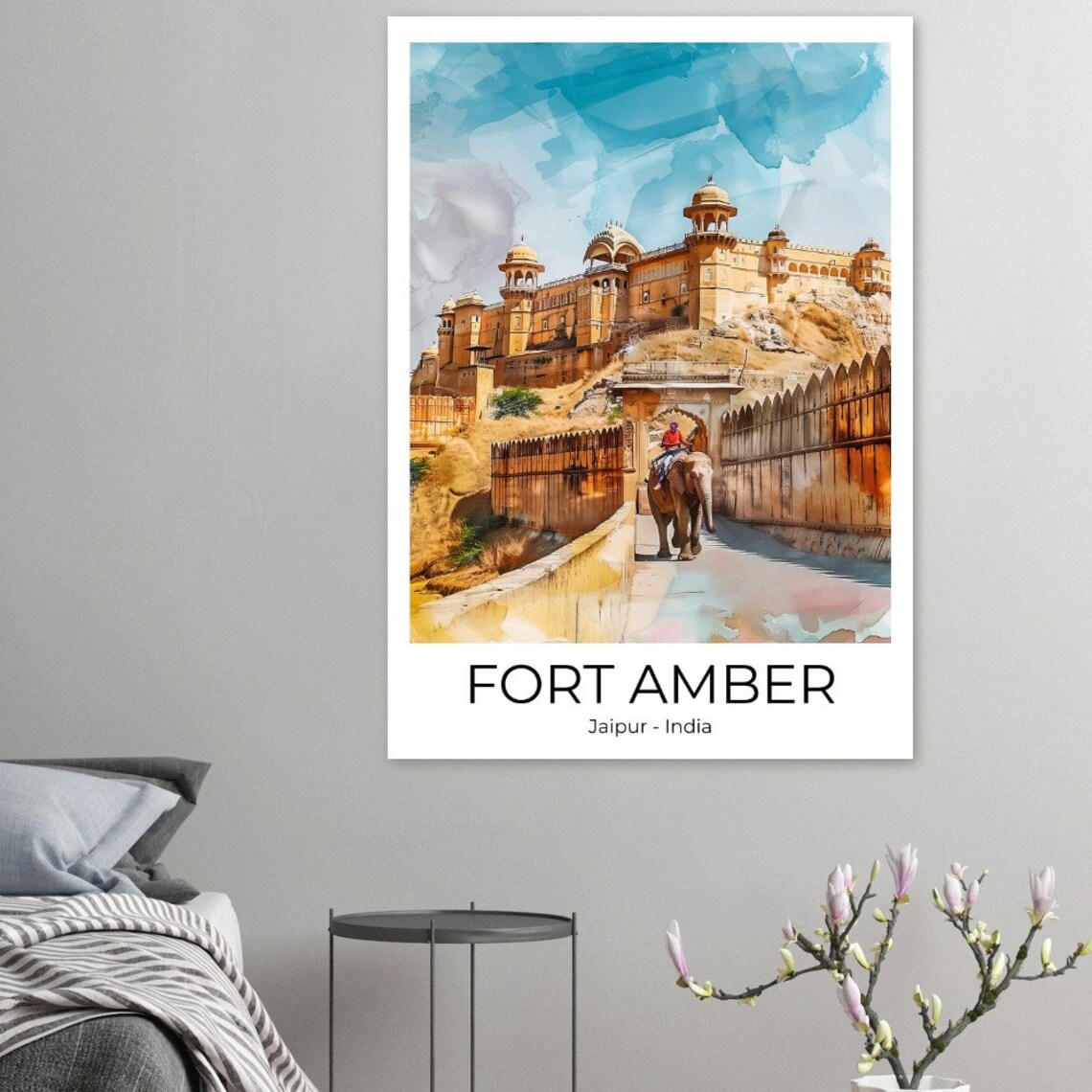 Jaipur India Fort Amber Travel Poster Jaipur Watercolor Travel Print Rajasthan Poster Wall Art India Jaipur Print - Image 2