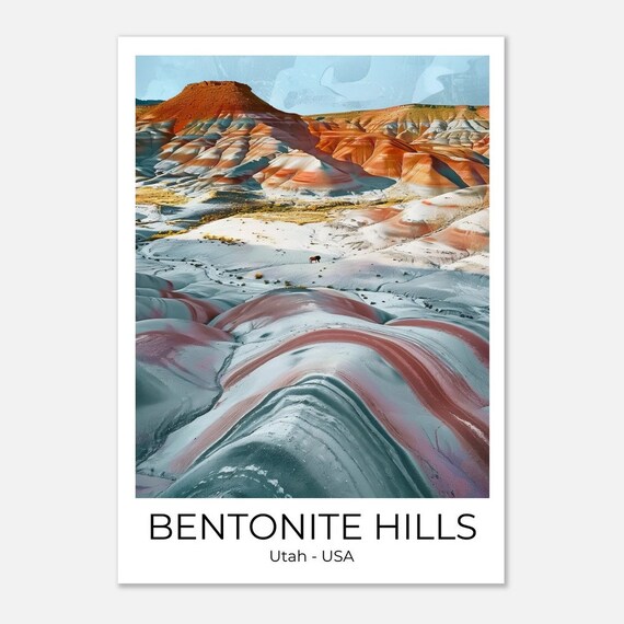 Bentonite Hills Utah Mountains In Usa Travel Poster Benontite Hills Utah Wall Art Usa Travel Print Benontite Hills Utah Gift