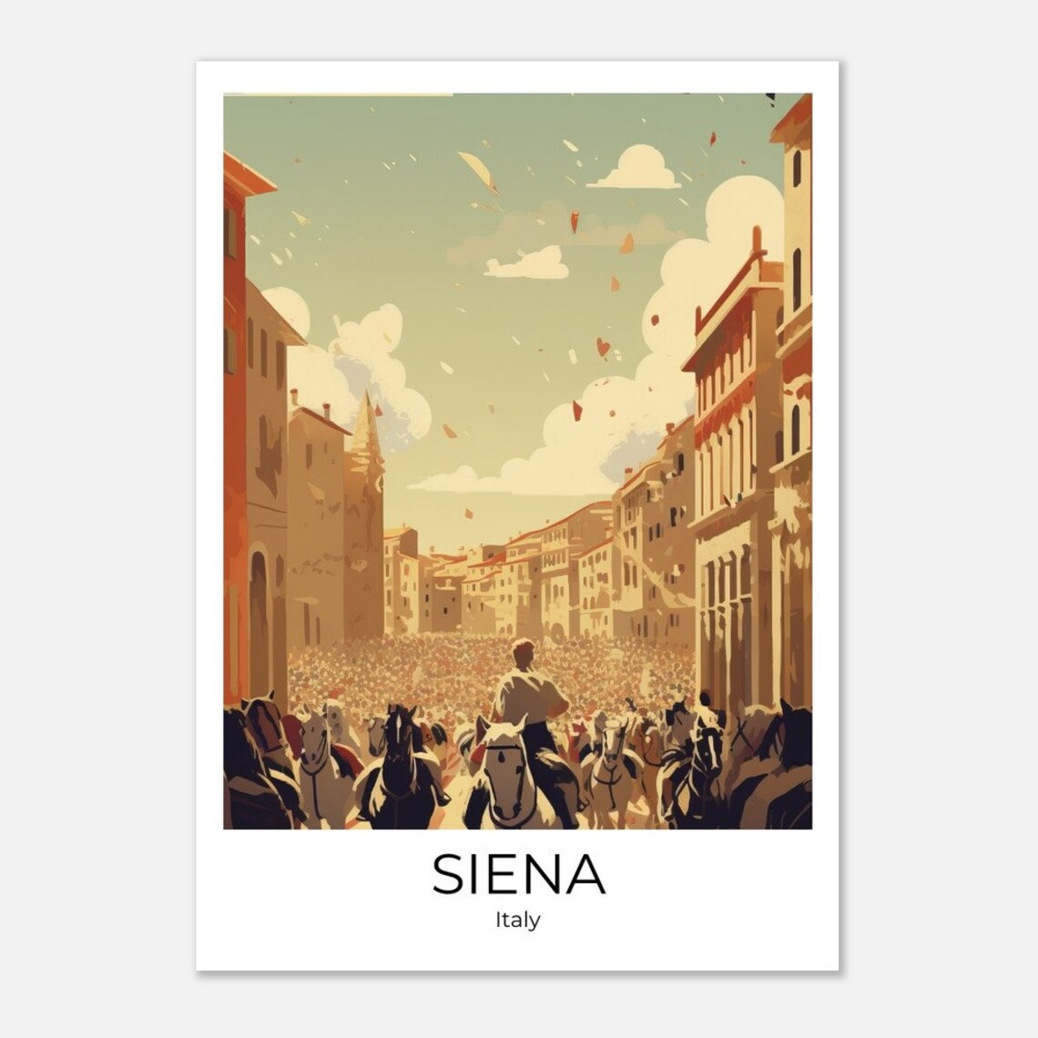 Siena Palio Horse Race Piazza del Campo Italy Illustration Poster