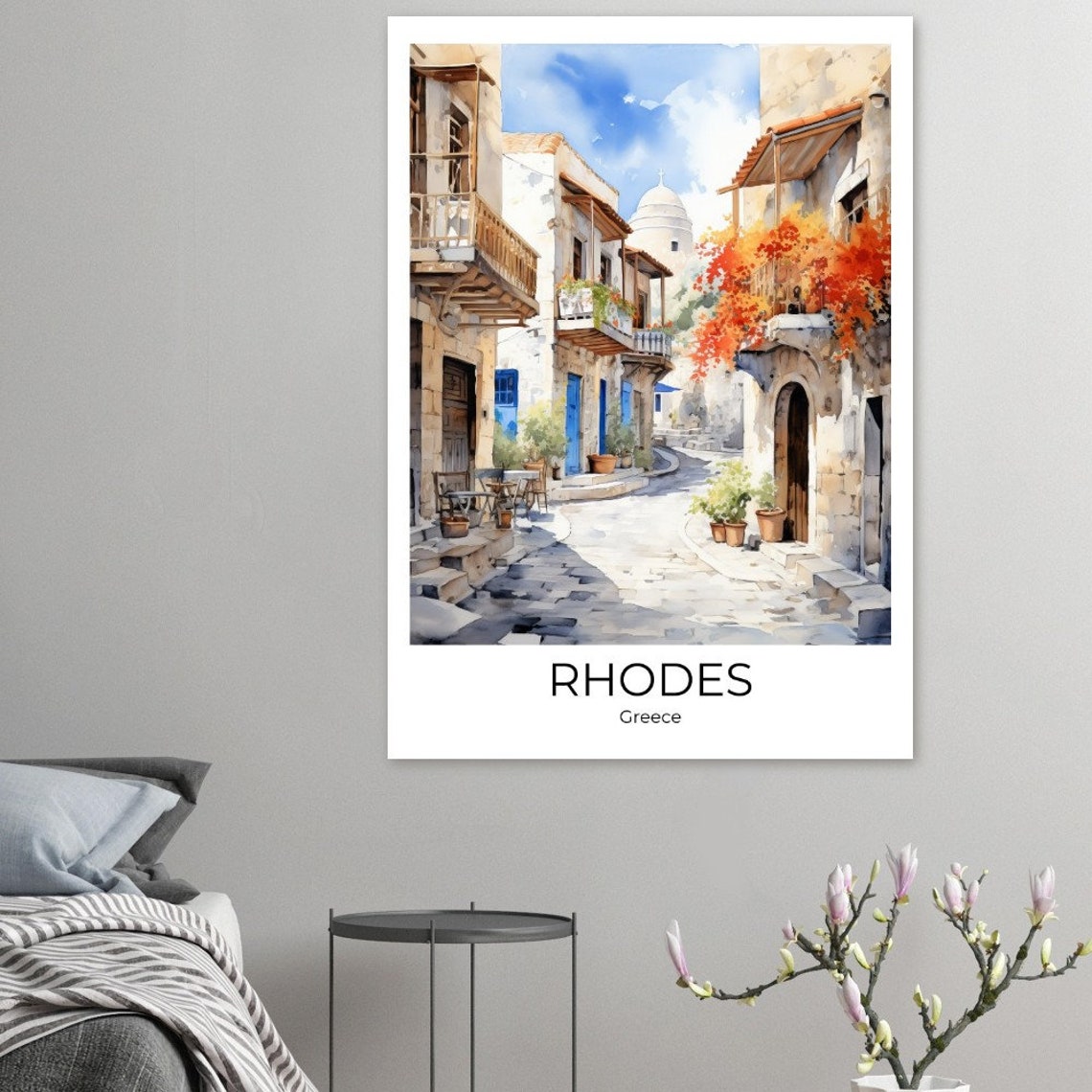 Old Town Rhodes Travel Poster Watercolor Travel Print Wall Art Fineart Print Rhodes Wallart Rhodes Gift - Image 2