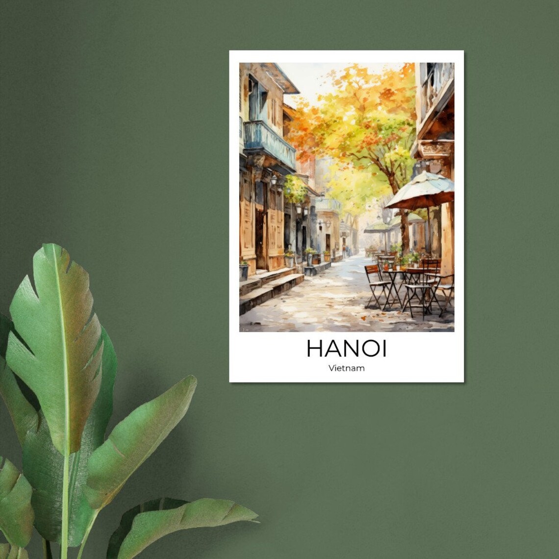 Hanoi Vietnam Old Quarter Cafe Street Watercolor Travel Poster - Image 3