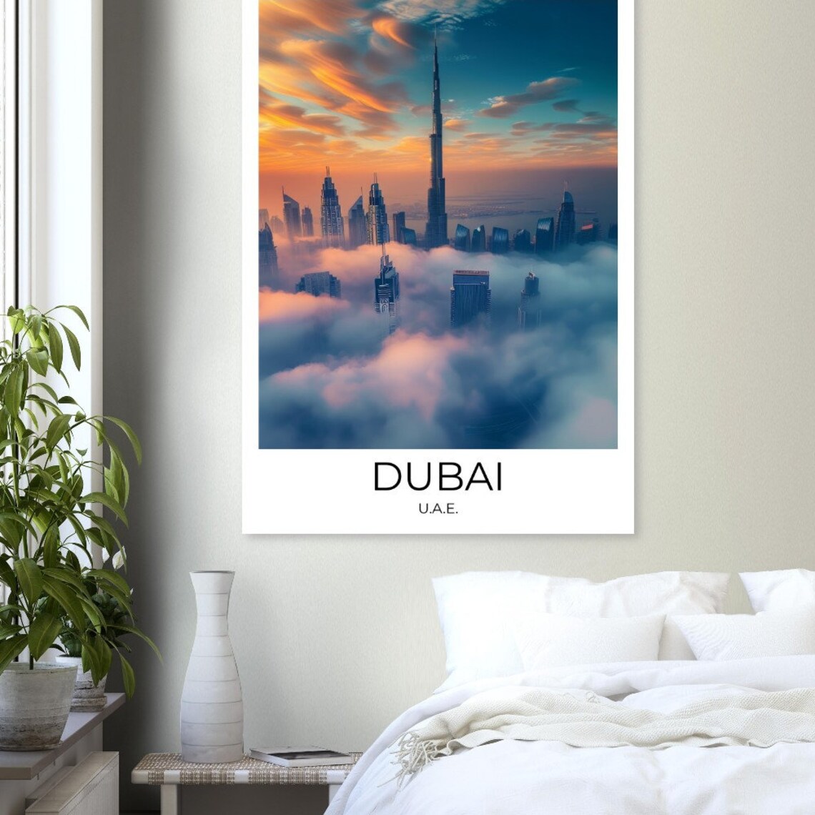 Dubai UAE Burj Khalifa Clouds Sunset Skyline Photo Travel Poster - Image 3