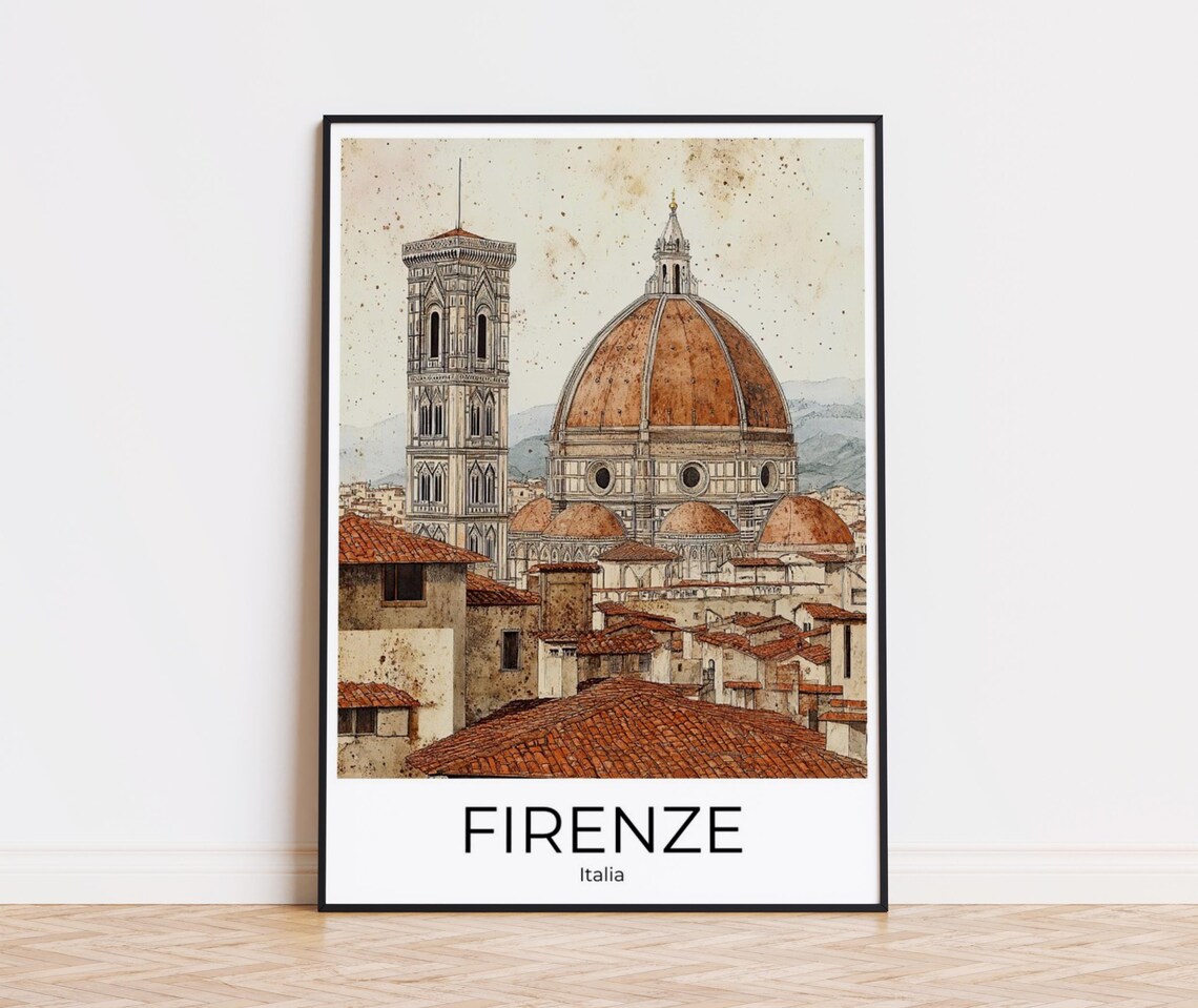 Firenze Florence Cathedral Duomo Bell Tower Vintage Travel Poster