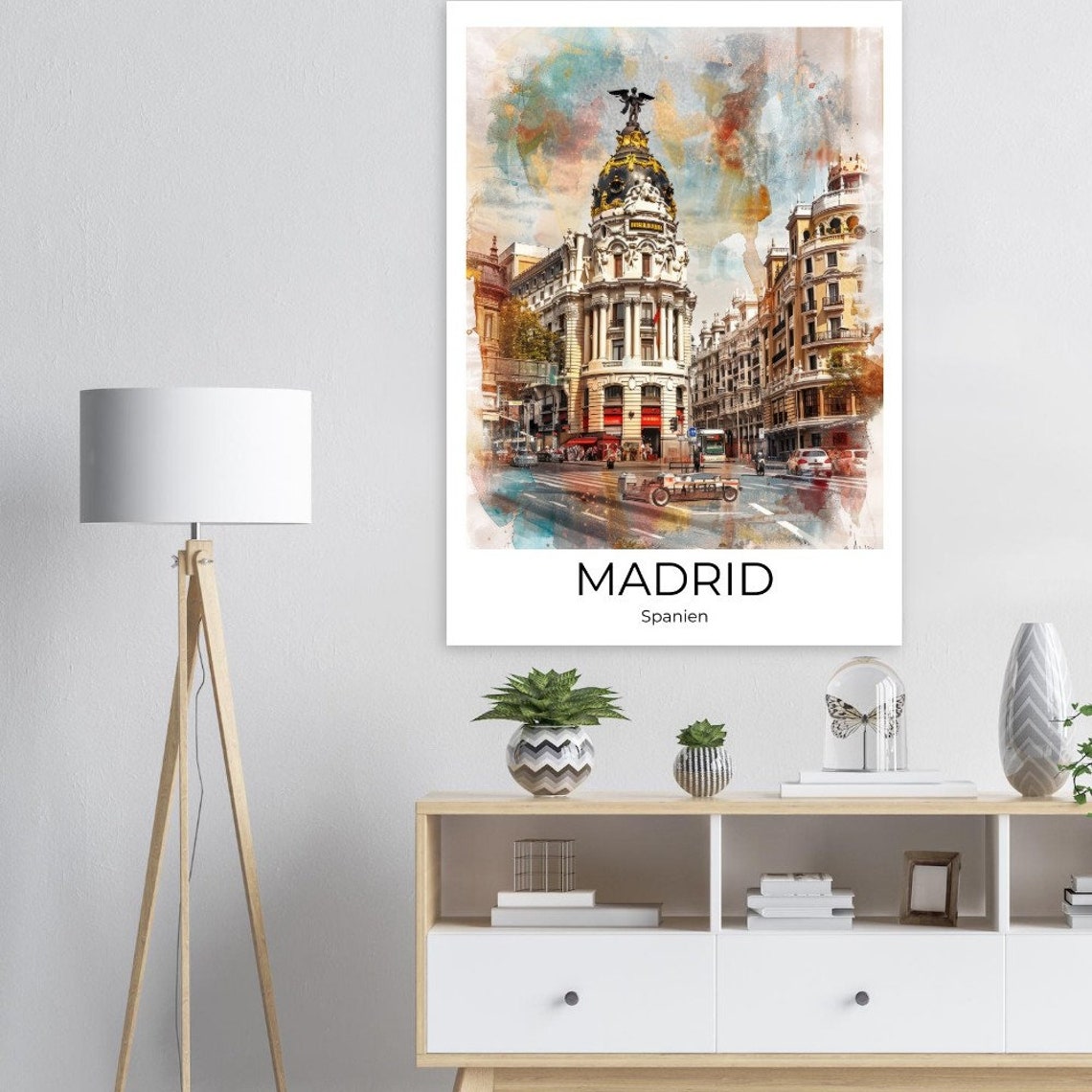 Madrid Metropolis Building on Gran Via Watercolor Spain Poster - Image 2