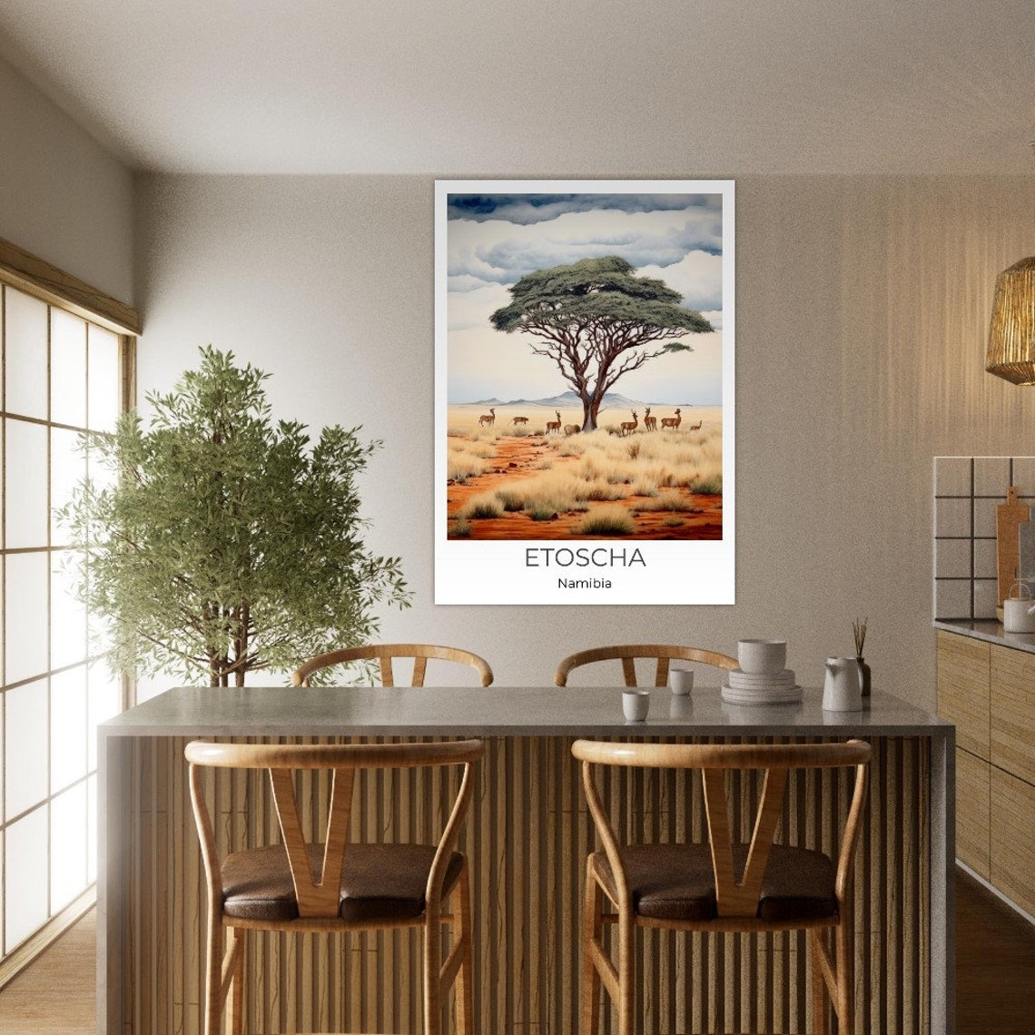 Etosha Namibia Savanna Antelope Acacia Tree Watercolor Travel Poster - Image 3