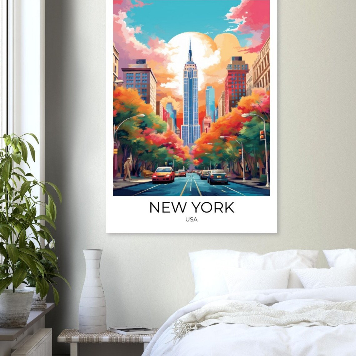 New York Empire State Building Street Sunset USA Travel Poster - Image 4