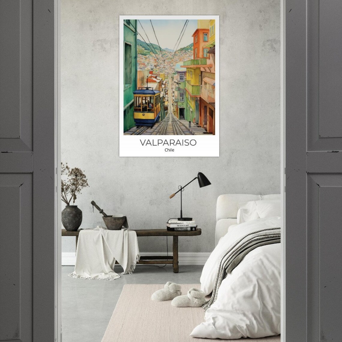 Valparaiso Chile Historic Funicular Streetcar Watercolor Poster - Image 3