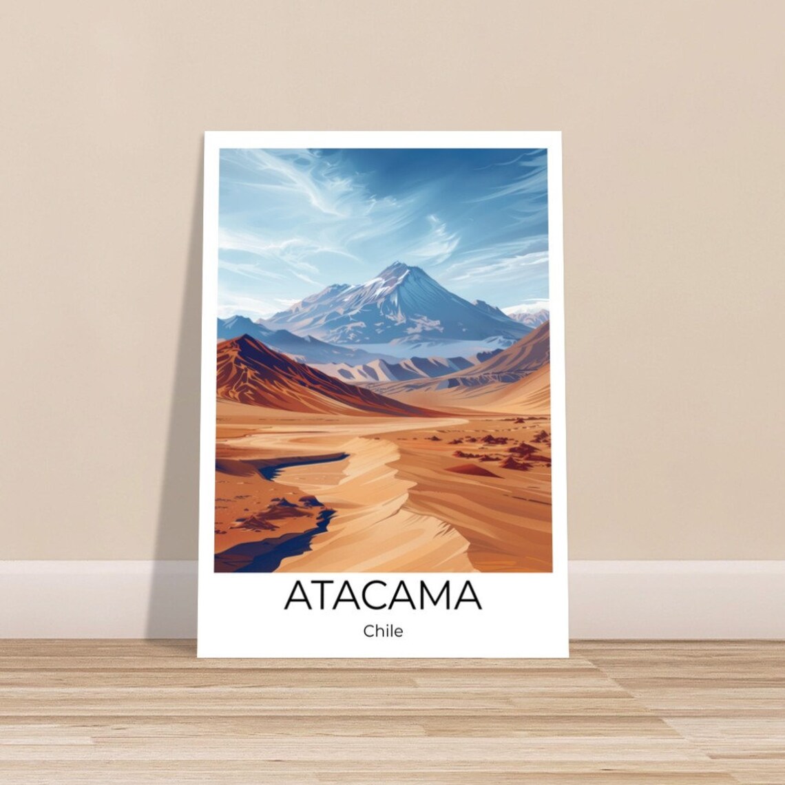 Atacama Chile Desert Valley Snowcapped Volcano Dunes Travel Poster