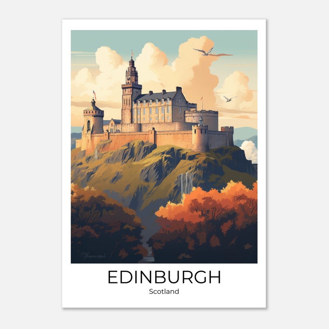 Edinburgh Castle Scotland Sunset Vintage Rock Fortress Travel Poster - Image 4