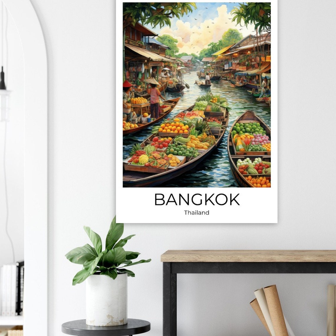 Bangkok Floating Market Watercolor Travel Poster Of Bangkok Wall Art Bangkok Travel Thailand Bangkok Wall Decoration - Image 4