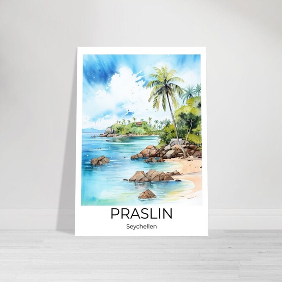 Praslin Watercolor Travel Poster Praslin Island Wall Art Seychelles Travel Print Praslin Seychelles Wall Decoration