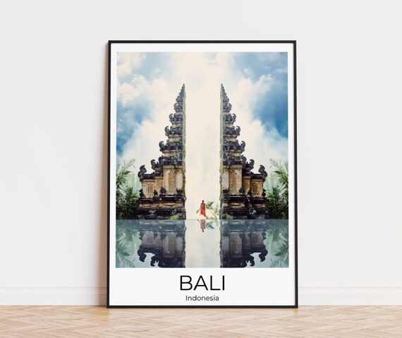 Bali Indonesia Watercolor Travel Poster Gates Of Heaven Wall Art Bali Travel Print Bali Wall Decoration