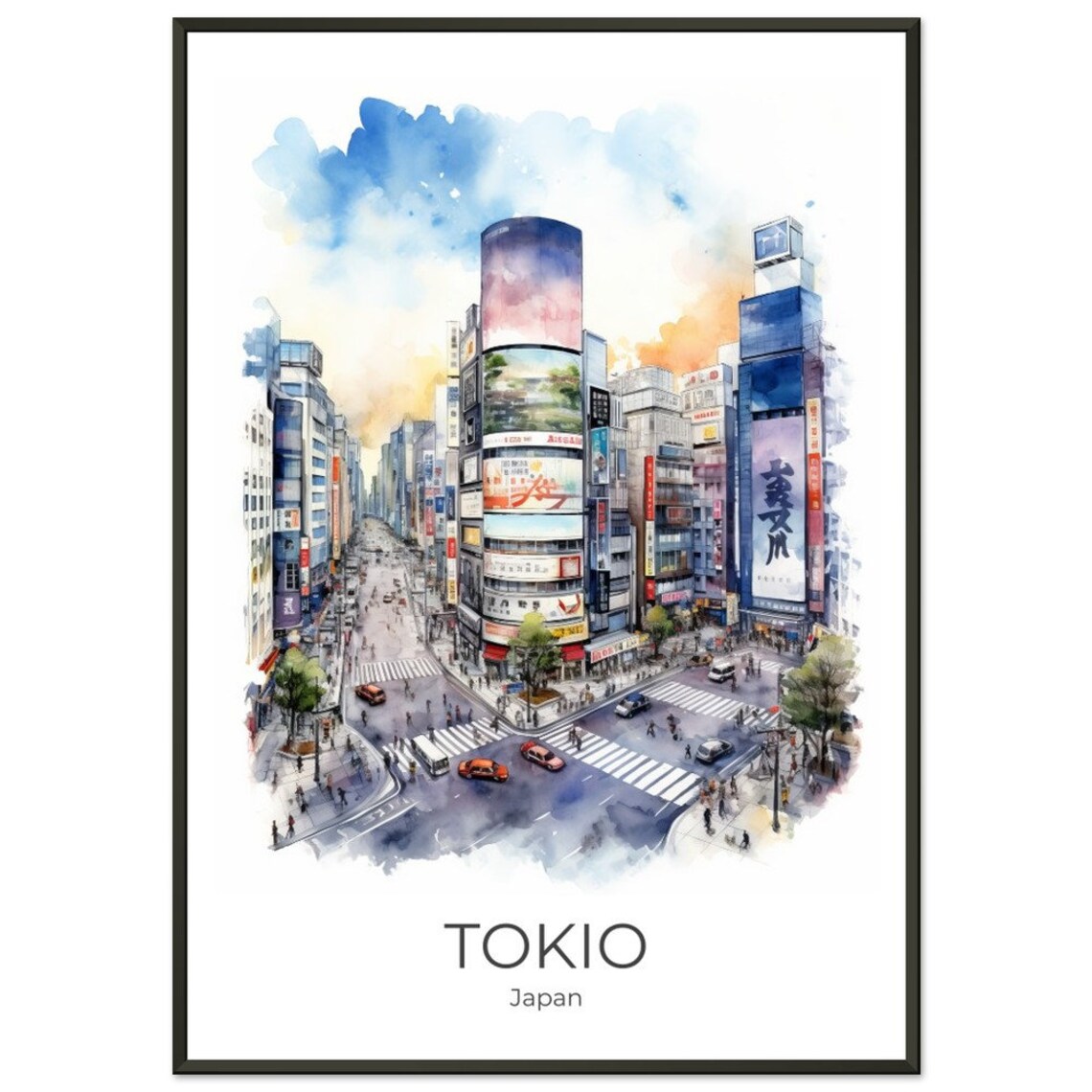 Tokyo Shibuya Scramble Crossing Watercolor Japan Travel Poster