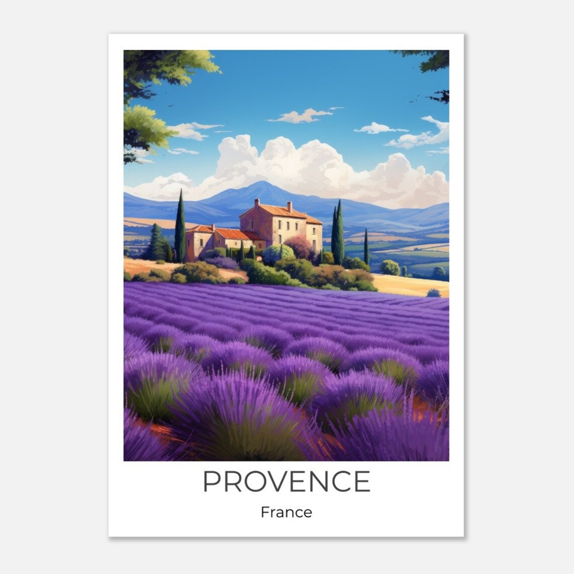 Provence France Lavender Fields Farmhouse Countryside Travel Poster