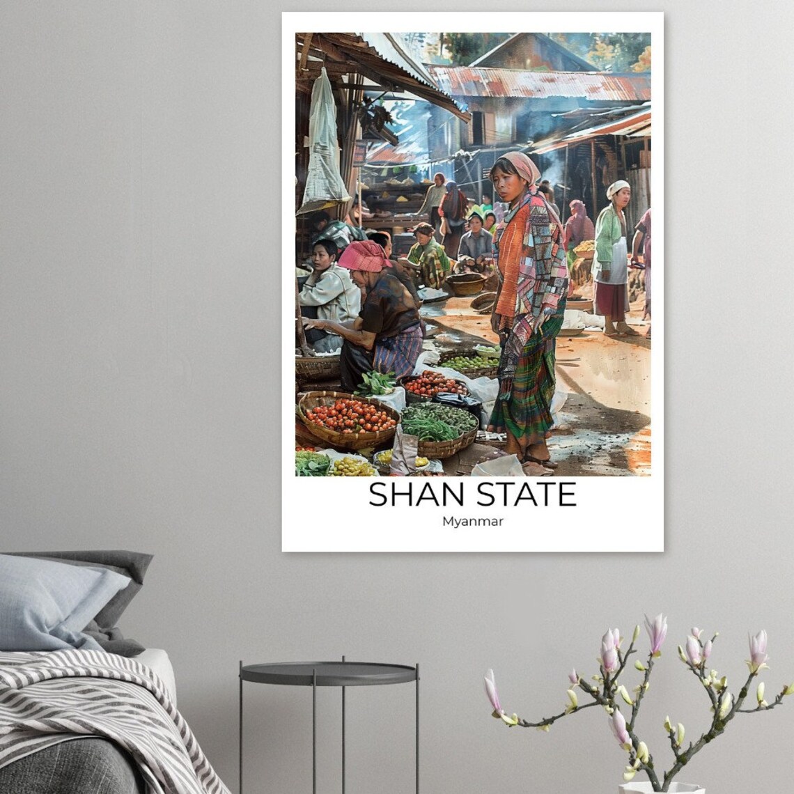 Shan State Myanmar Village Market Vendors Produce Stalls Poster - Image 4