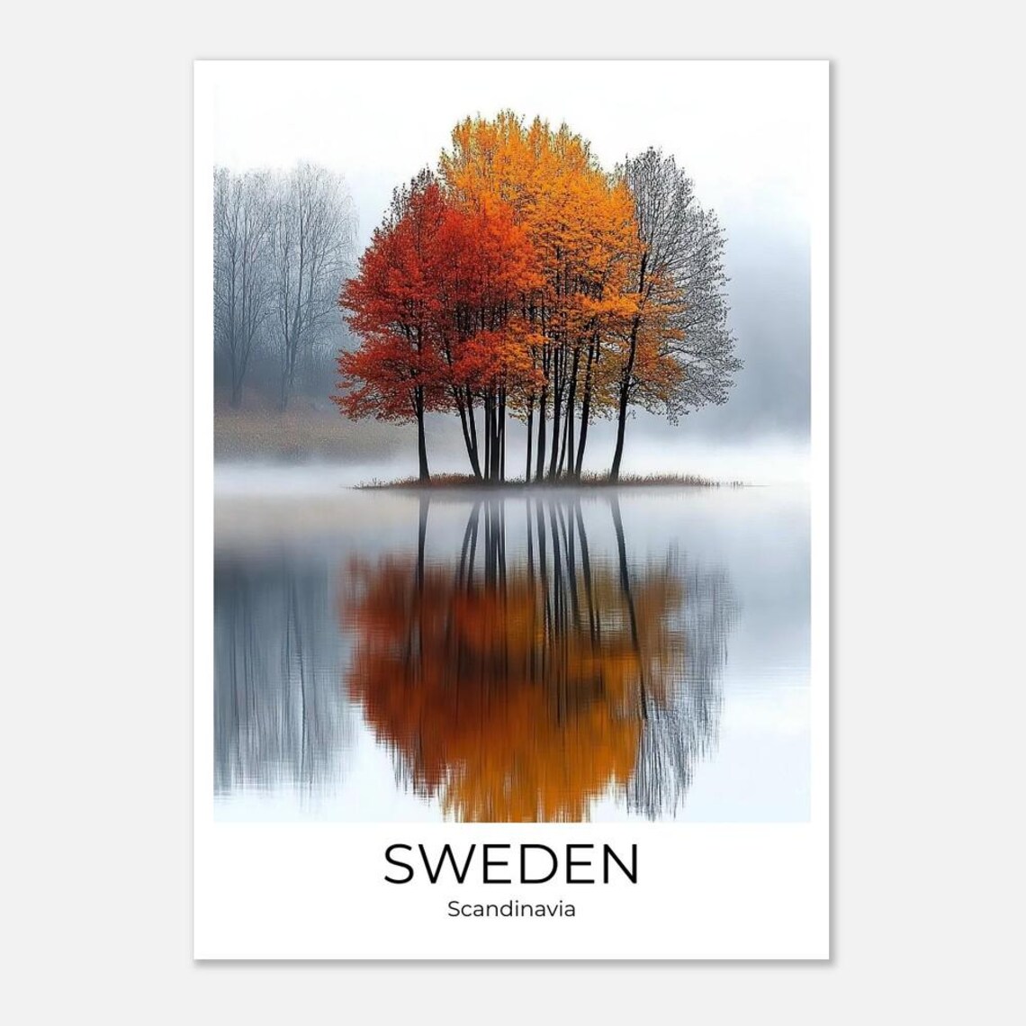 Sweden Autumn Trees Travel Poster Scandinavia Fall Foliage Lake Art - Image 2