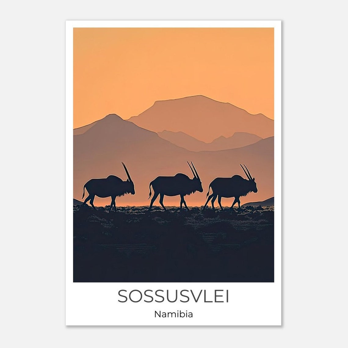 Sossusvlei Namibia Oryx Sunset Silhouette Desert Travel Poster - Image 4