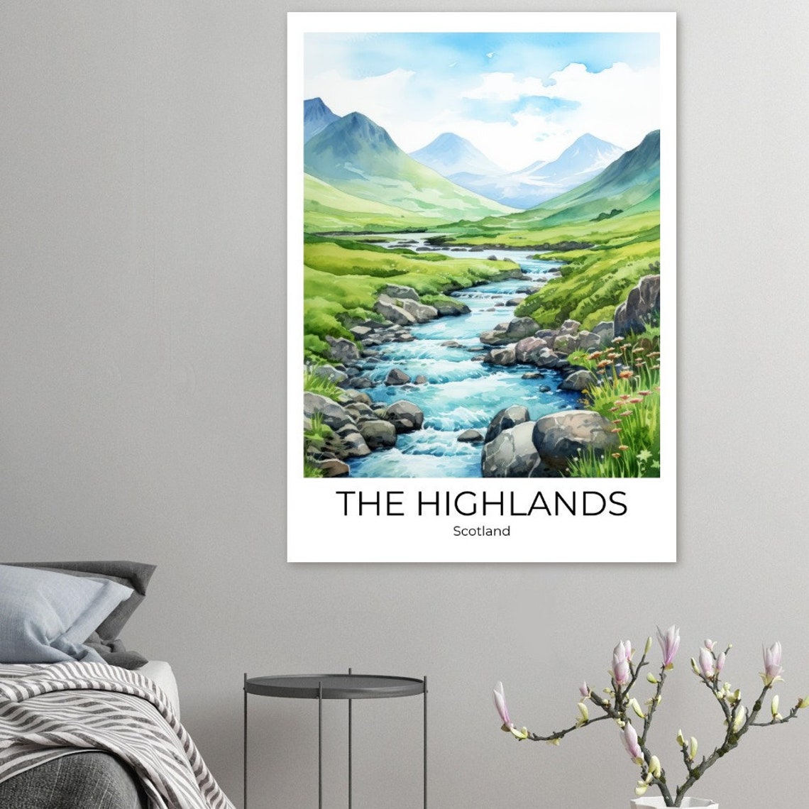 Scottish Highlands Summer Green Valley Stream Mountains Travel Poster - Image 3
