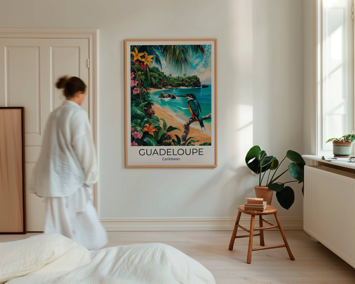 Guadeloupe Caribbean Tropical Beach Kingfisher Flower Paradise Poster - Image 5