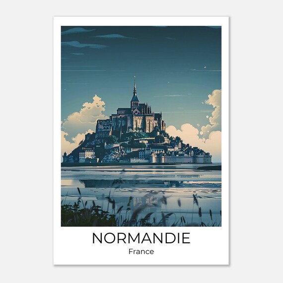 Mont Saint Michel Normandy France Twilight Reflection Travel Poster