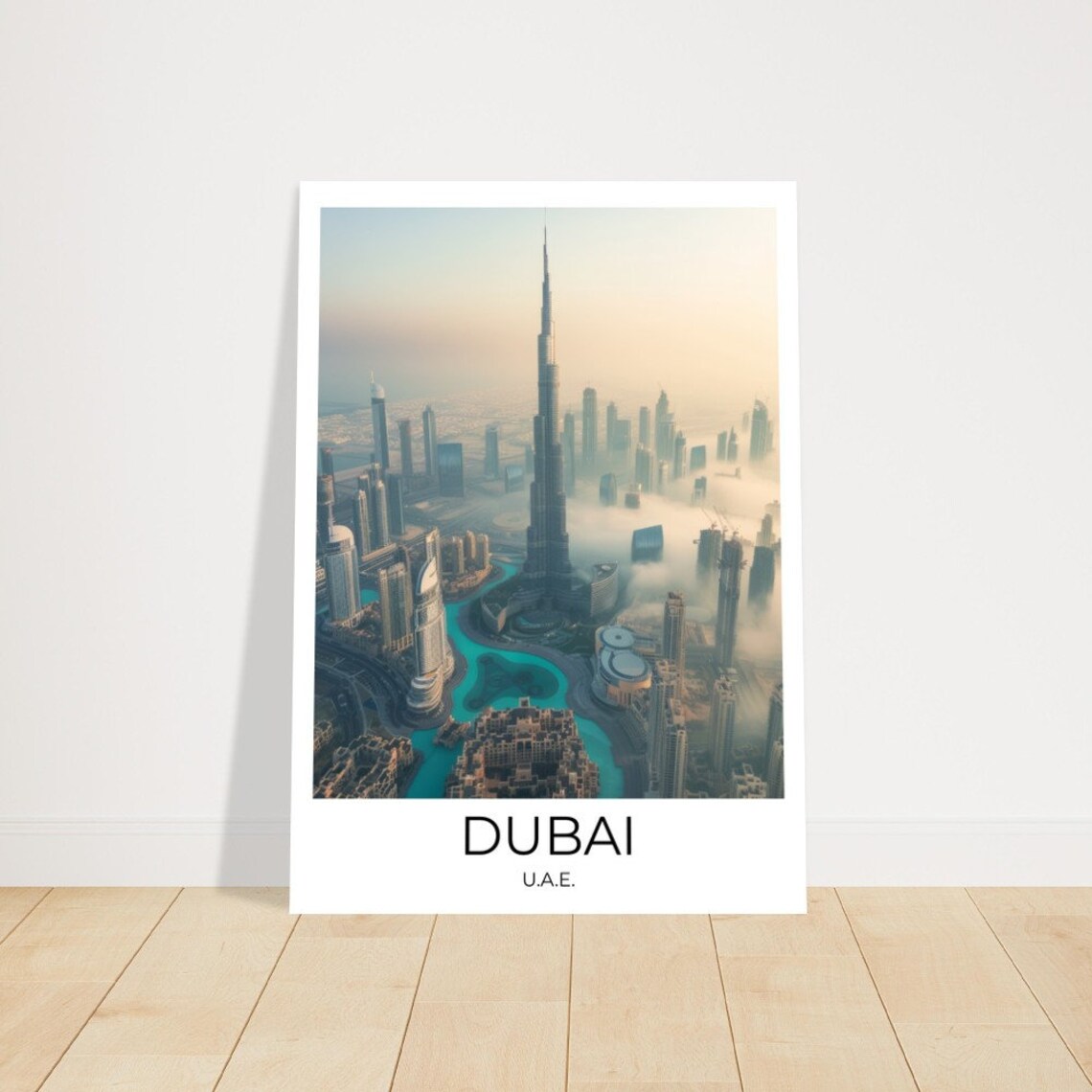 Dubai UAE Burj Khalifa Dawn Clouds City Aerial Photo Travel Poster - Image 2