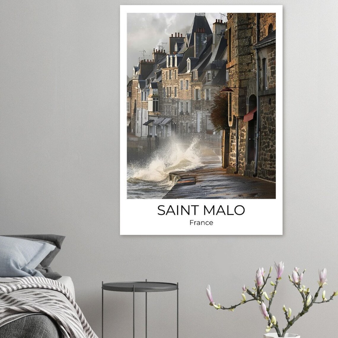 Saint Malo France Old Town Street Sea Spray Waves Photo Poster - Image 2