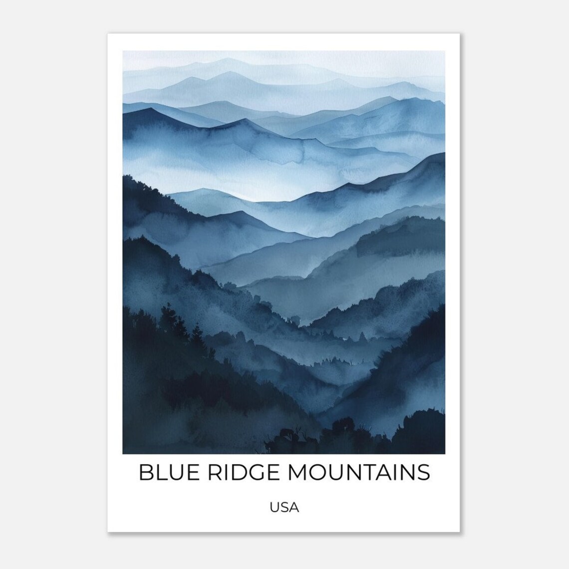 Blue Ridge Mountains USA Misty Layered Peaks Blue Tones Nature Poster