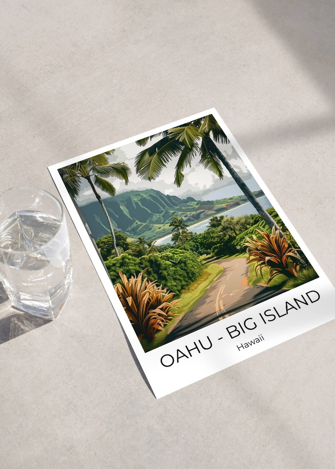 Oahu Big Island Hawaii Palm Lined Coastal Road Cliffs Travel Poster - Image 2
