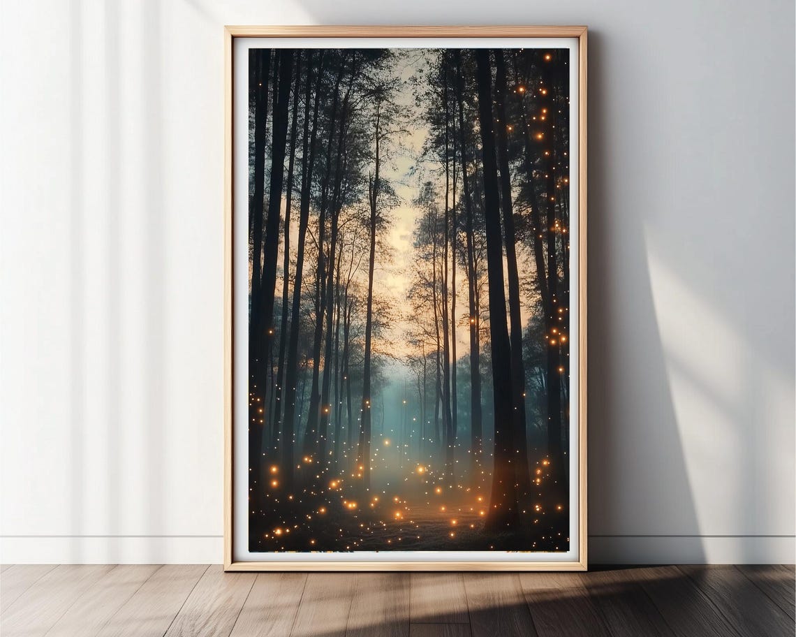 Enchanted Forest Firefly Art Print Mystical Nature Wall Art Dark Maximalist Decor Fantasy Landscape Moody Decor - Image 2