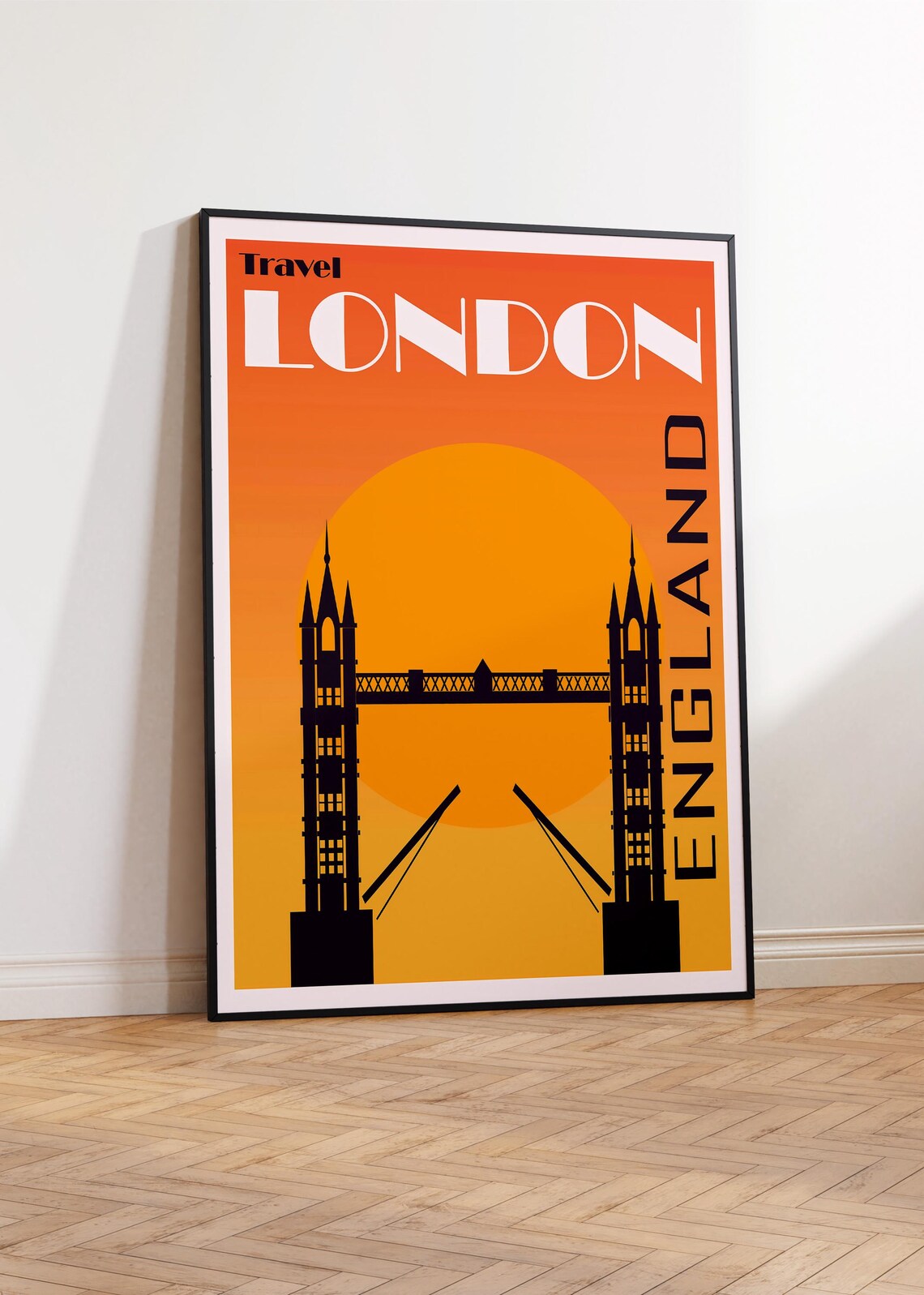 Travel London England Tower Bridge Orange Sky Retro Art Poster - Image 2