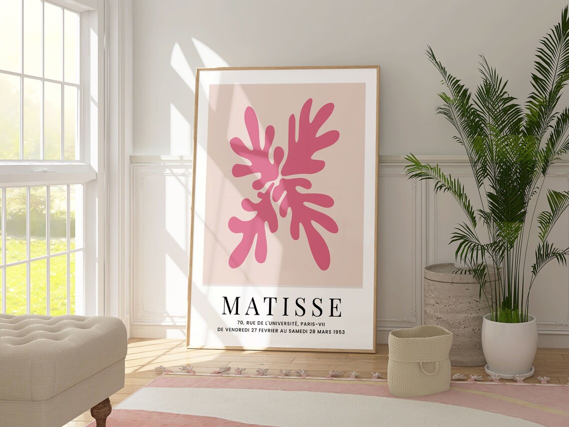 Henri Matisse Pink Cut Out Floral Shapes Beige Minimalist Paris 1953 Poster - Image 4