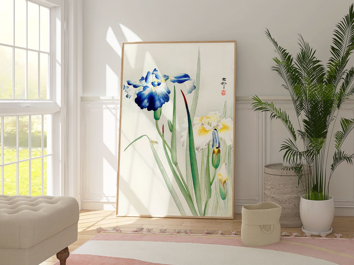 Blue Irises Japanese Woodblock Botanical Elegant Floral Wall Art Print - Image 2