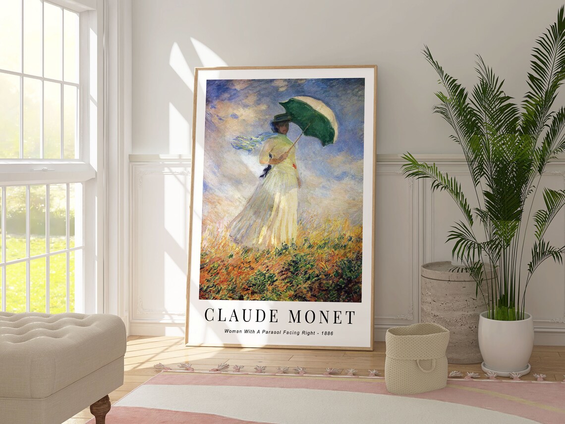 Claude Monet Woman With Parasol 1886 Facing Right Golden Field Poster - Image 3