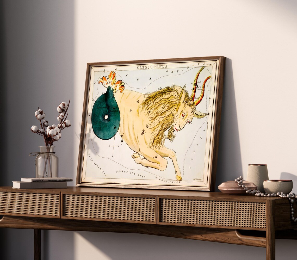 Capricorn Zodiac Constellation Goat Vintage Celestial Star Chart Poster - Image 2