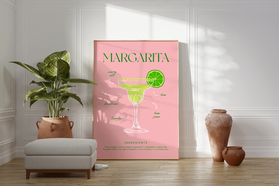 Margarita Cocktail, Pink Modern Bar Chart Poster Print - Image 3