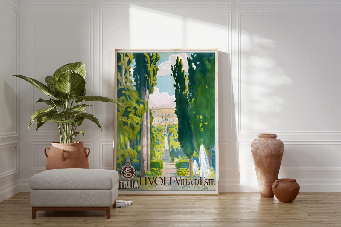 Tivoli Italy Travel Poster Green Natural Landscape Print Vintage Italian Travel Art Holiday Wall Decor Calming Stylish Art Gift For Him - Image 2