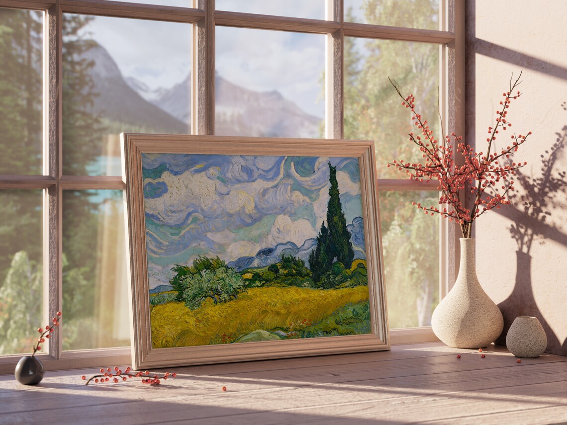 Van Gogh Wheatfield with Cypresses Yellow Field Blue Sky Print - Image 3