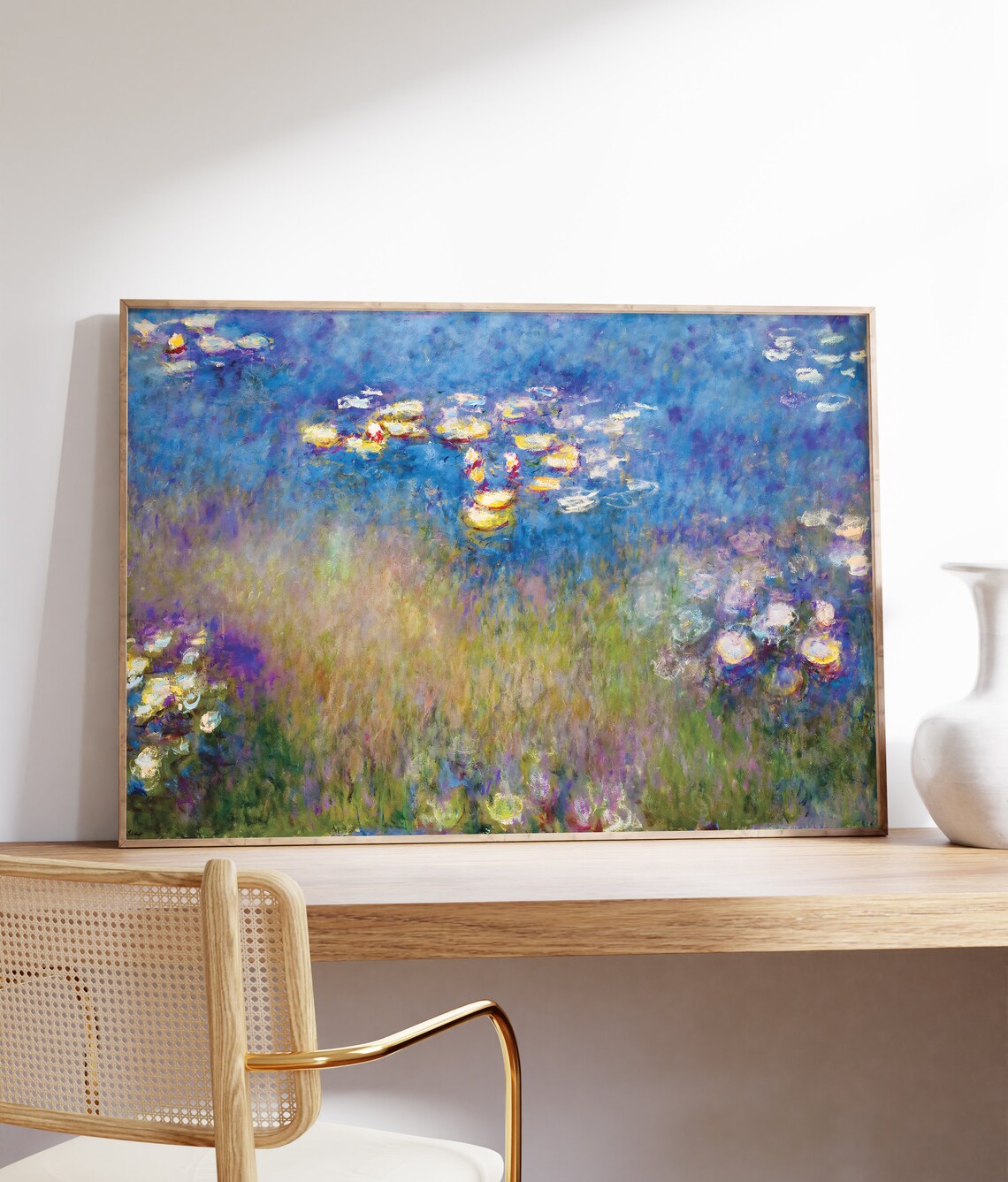 Claude Monet Water Lilies Blue Pond White Gold Lilies Impressionism Poster