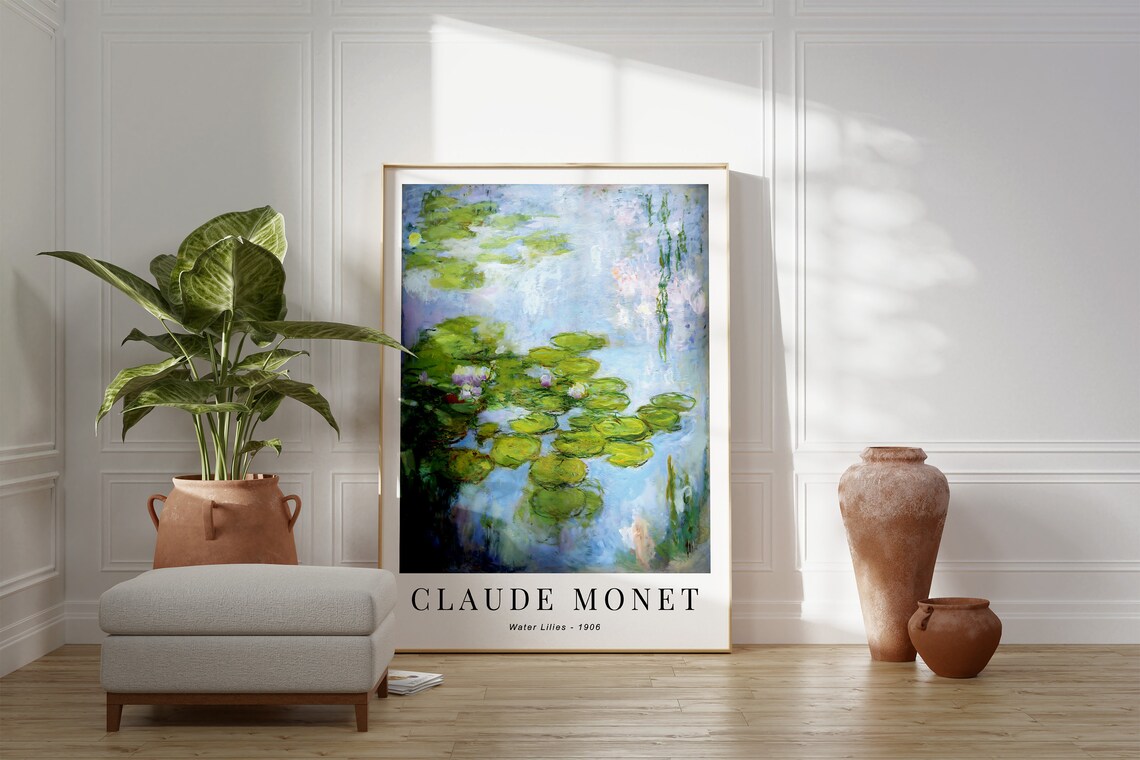 Claude Monet Water Lilies 1906 Green Lily Pads White Blooms Soft Poster - Image 3