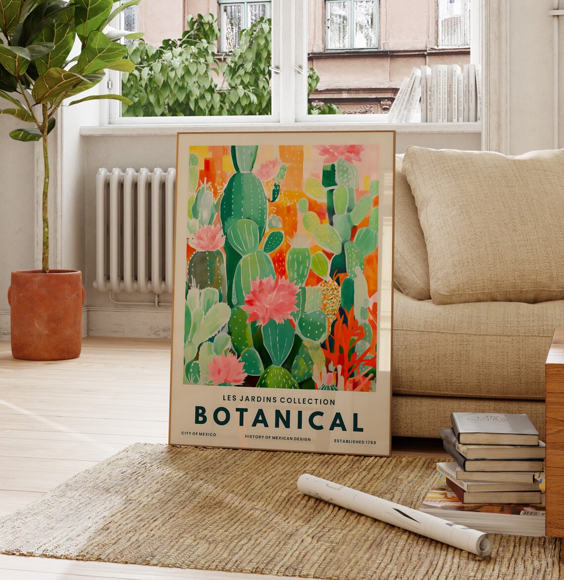 Prickly Pear Cactus Pink Blooms Mexican Botanical Les Jardins Poster - Image 3