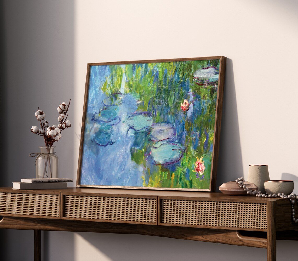 Claude Monet Water Lily Pond Blue Green Abstract Lily Pads Bloom Poster - Image 2