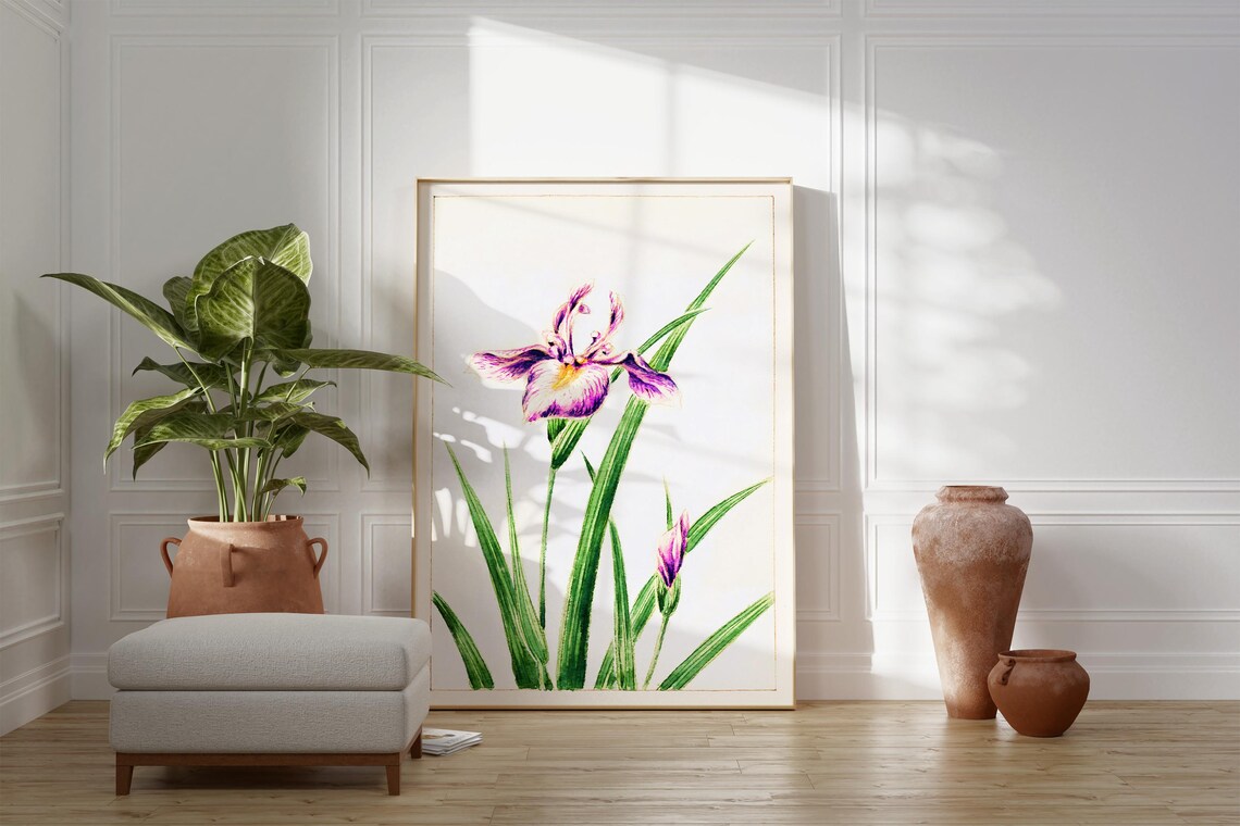 Purple Japanese Iris Flower Watercolor Botanical Elegant Floral Wall Art - Image 2