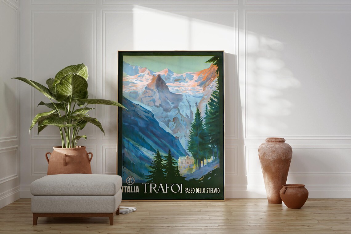 Trafoi Passo Dello Stelvio Italy Vintage Ski Mountain Travel Poster - Image 3