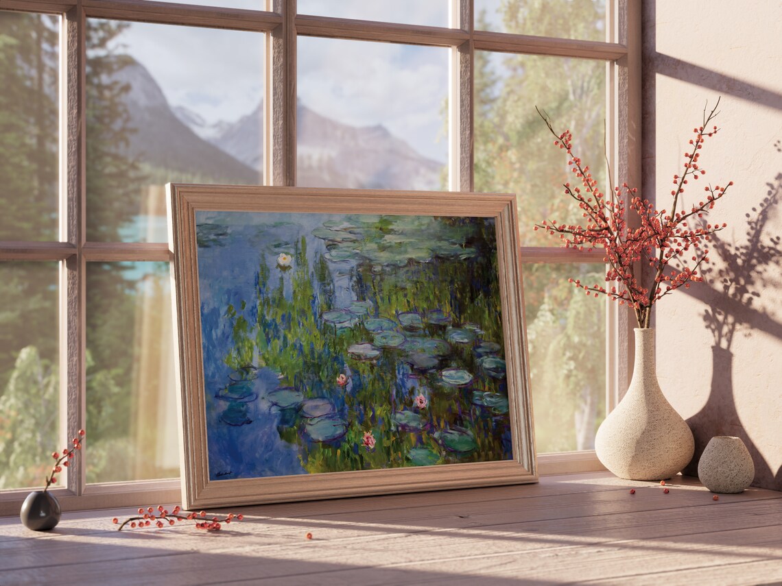 Claude Monet Water Lilies Pond Blue Reflections Impressionist Nature Poster - Image 4